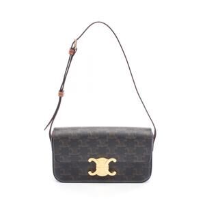 Celine Claude Triomphe Shoulder Bag Canvas Leather Brown